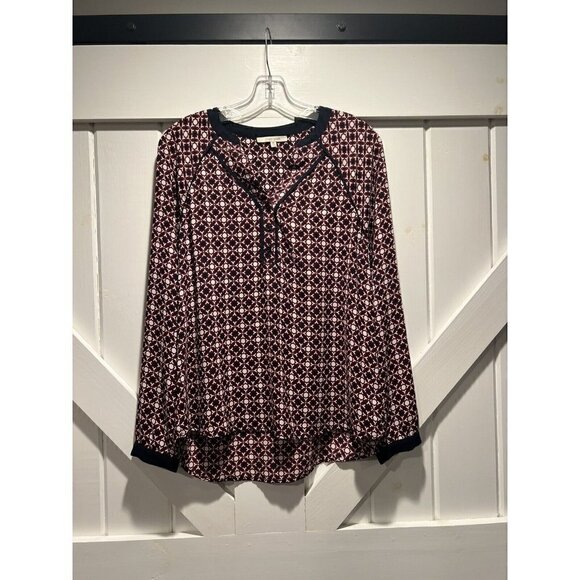41 Hawthorn Patterned Long Sleeve Blouse Women's Size M Stitch Fix Navy Red  - Picture 1 of 7